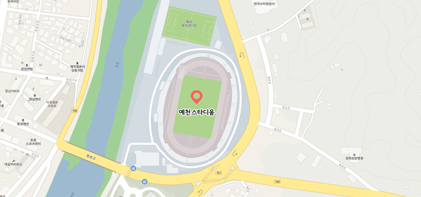 예천스타디움 경북 예천군 예천읍 충효로 395 위치