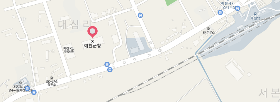 예천군청은 예천역에서 예천군법원 방향으로 오른쪽 길에 있습니다. 주소는 36826 경북 예천군 예천읍 충효로 111 예천군청청 입니다.