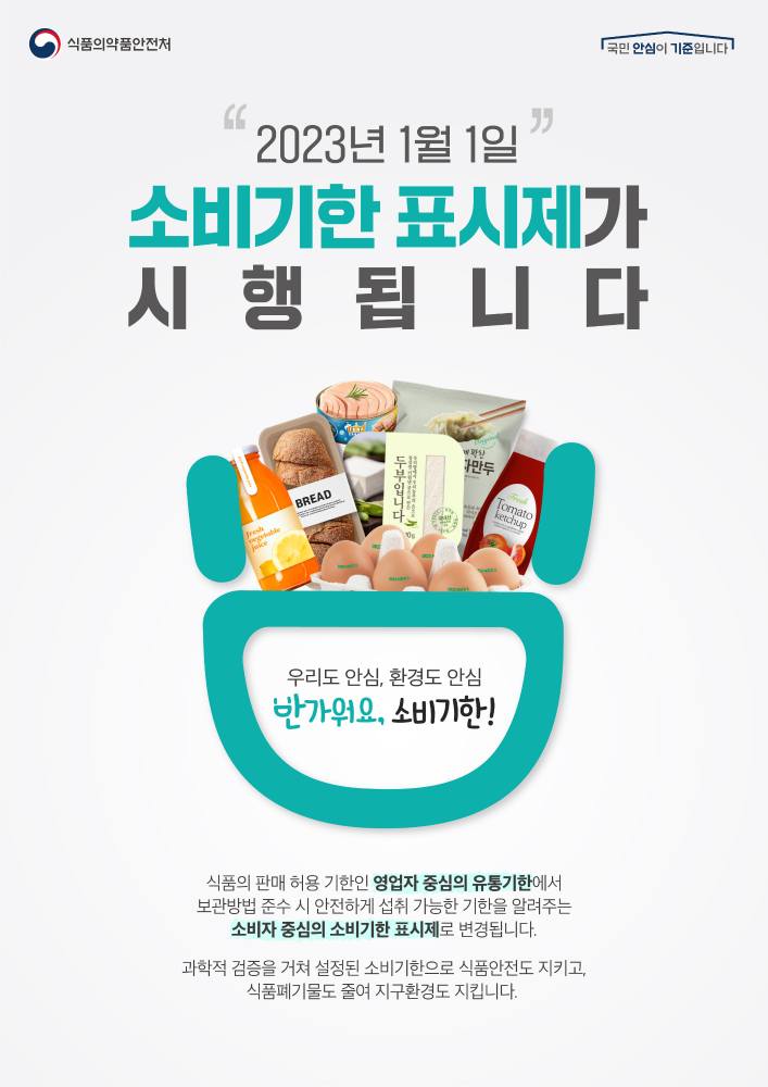 1.2023년 1월 1일부터 소비기한 표시제가 시행됩니다.